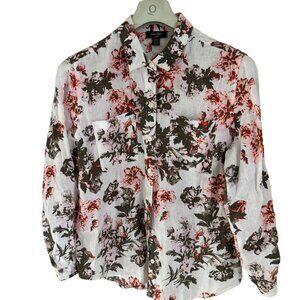 LORD & TAYLOR 100% Linen Printed Shirt Button-up Floral Size Large/P